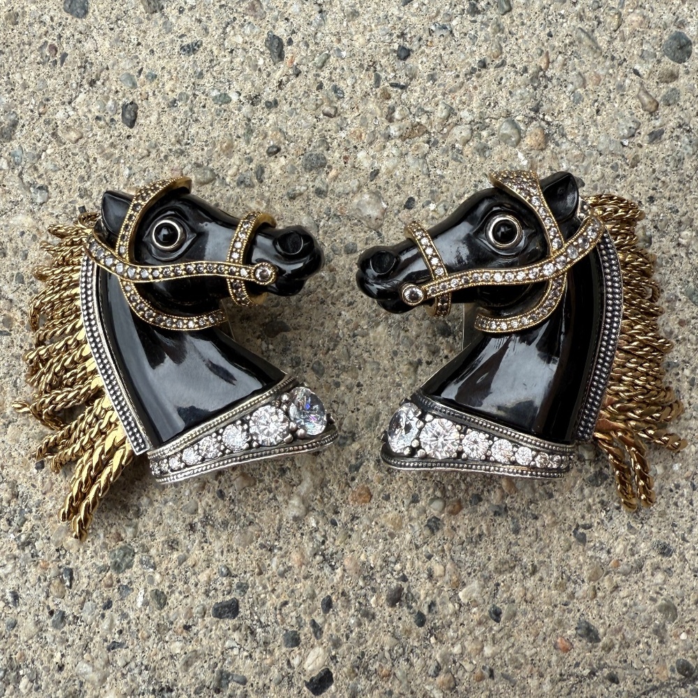 Vivienne Westwood Rare Horse Earrings w/ Swarovski Crystals and dangly gold